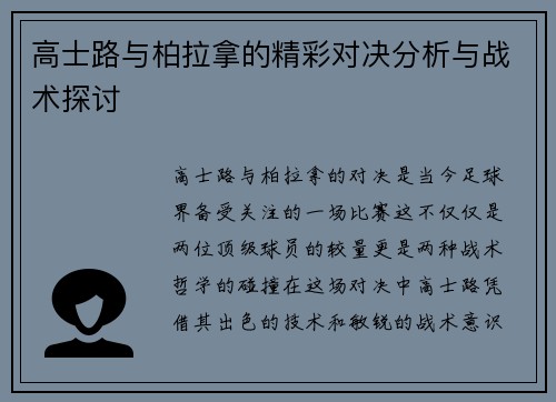 高士路与柏拉拿的精彩对决分析与战术探讨