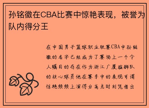孙铭徽在CBA比赛中惊艳表现，被誉为队内得分王