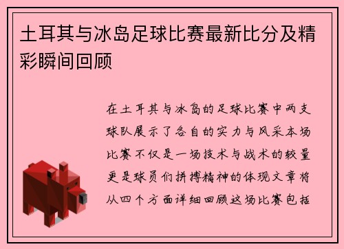 土耳其与冰岛足球比赛最新比分及精彩瞬间回顾